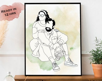 Personalized drawing, Custom line drawing, Custom couple portrait, Wedding anniversary gift, Family portrait, Sketch from photo,Gift for him