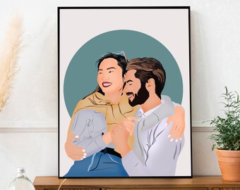 Couple photo painting, Sketch from photo, family drawing, Personalized 25th wedding anniversary gift for parents,unique bride to groom gift