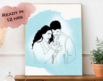 Custom line drawing, faceless portrait from photo, first anniversary gift for boyfriend, soulmate gift, unique husband birthday gift