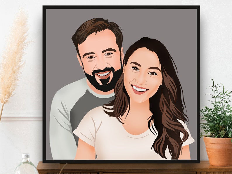 Aangepaste portret, paar portret, Valentijnsdag cadeau, gepersonaliseerd cadeau, cadeau voor haar, digitaal portret, paar cadeau, familieportret afbeelding 3