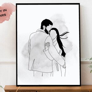 Custom line drawing, First anniversary gift, Couple portrait,Sketch from photo, Gift for boyfriend,One line drawing,Wedding anniversary gift