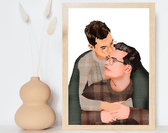 Cadeau du mois de la fierté, cadeau personnalisé pour couple gay, portrait personnalisé, cadeau d'anniversaire personnalisé pour lui, cadeau petit ami, illustration de couple