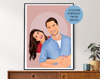 Couple photo illustration, Printable faceless portrait, Birthday gift for boyfriend, Engagement photo painting, Custom drawing from photo