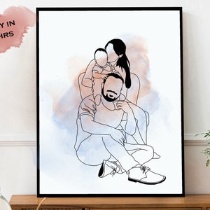 Family portrait from photo, couple line drawing, personalized Christmas family gift, Art drawing from photo, family illustration, line art