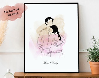 One line drawing, Couple line drawing from photo, Custom 1 st anniversary gift, Personalized wedding gift, Minimalist Portrait for husband