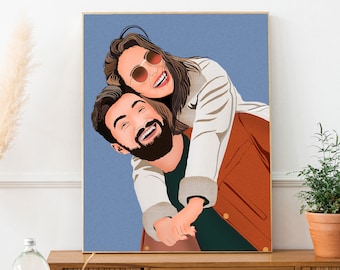 Portrait sans visage pour cadeau relation longue distance, cadeau d'anniversaire d'un an pour petit ami, impression de portrait sans visage de couple dessiné à la main,