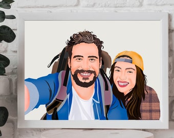 Portrait de couple personnalisé, portrait sans visage, cadeau portrait personnalisé à partir d'une photo, cadeau de fiançailles pour petit ami, illustration de couple