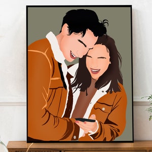 Custom couple portrait, Faceless portrait, Couple portrait, Minimalist drawing from photo, Engagement gift, Boyfriend gift,Personalized gift