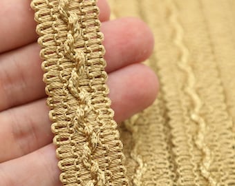 Vintage Decorative Gimp Braid Trim Gold, oven Upholstery Trim, Passementerie Braid, Curtain Border Trim, Sewing Craft Trim, 3/4 Inch
