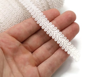 Gimp Braided Trim 12mm, White Upholstery Trim, Curtain & Sewing Trim, Decorative Fabric Trim for Home Decor, By The Yard