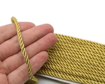 Glitter Gold Twisted Cord 4mm, Satin Rope Trim, Decorative Rope, Upholstery Cord, Craft Cord, Jewelry Making, Curtain Trim, Gift Wrapping
