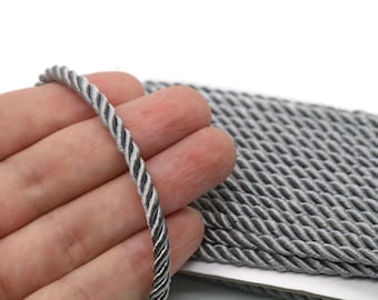 Gray Twisted Cord 4mm, Satin Rope Trim, Decorative Rope, Upholstery Cord, Craft Cord, Jewelry Making, Curtain Trim, Gift Wrapping