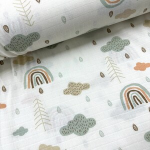 Rain Ranbow Print Muslin Fabric, Muslin Fabric By the yard, Muslin Fabric for Baby Blanket, Swaddle, Dress, %100 Cotton, 60 inches width