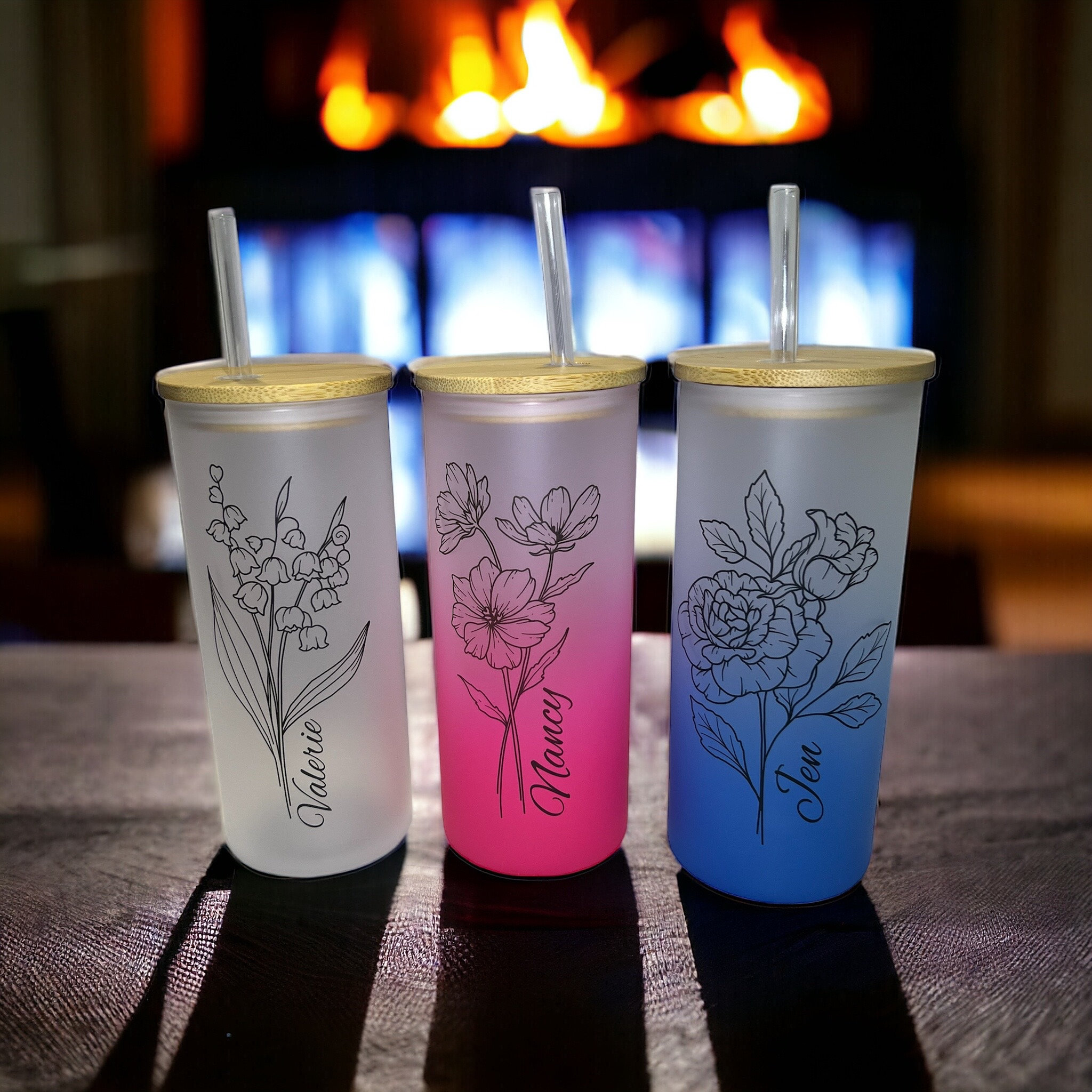 Personalized Birth Flower Tumbler, Gifts for Her, Bridesmaid Gifts, Personalized Birth Flower Coffee Cup