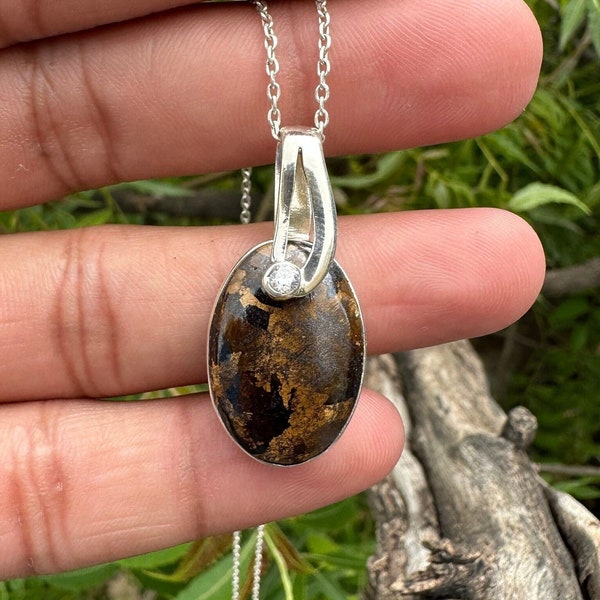 Natural Bronzite Pendant 925 Sterling Silver Pendant, Anniversary Pendant Handmade Jewelry Handmade Gemstone Pendant Gift For Her