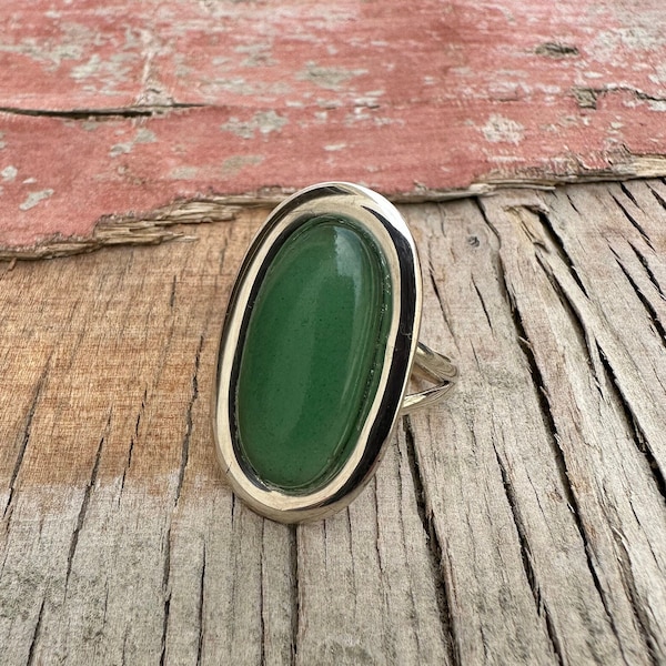 Natural Green Aventurine Ring 925 Sterling Silver Ring , Natural Gemstone Stone Ring , Gemstone Stacking Ring , Minimalist Ring Gift For Her