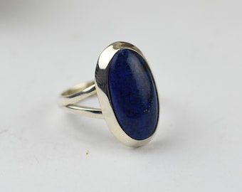 Natuurlijke lapis lazuli-ring: handgemaakte 925 sterlingzilveren boho-sieraden
