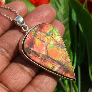 Top Quality Canadian Ammolite Pendant Necklace 925 Sterling Silver Necklace Handmade Jewelry Necklace Large Ammolite Jewelry Necklace