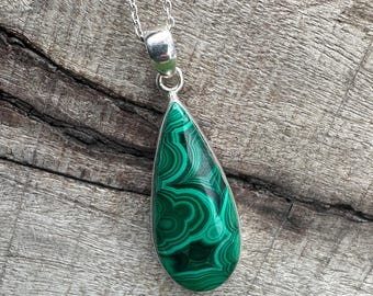 Genuine Malachite Gemstone Pendant Necklace Handmade Jewelry Necklace 925 Sterling Silver Necklace Malachite Jewelry Necklace