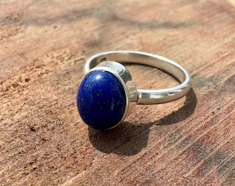 Anillo de lapislázuli, gema ovalada, anillo de plata de ley