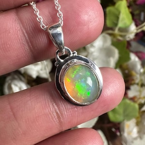 Handmade Ethiopian Opal Pendant Necklace: 925 Sterling Silver