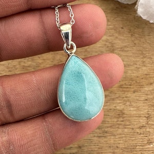 Natural Larimar Gemstone Pendant Necklace 925 Sterling Silver Pendant Handmade Jewelry Pendant Gift For Her