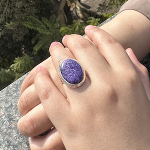 Charoitring, handgjord sterlingsilver, bohemiska helande smycken