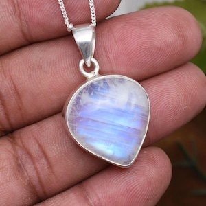 Genuine Moonstone Pendant Necklace 925 Sterling Silver Necklace Handmade Jewelry Necklace Flash Moonstone Necklace Gift For Her