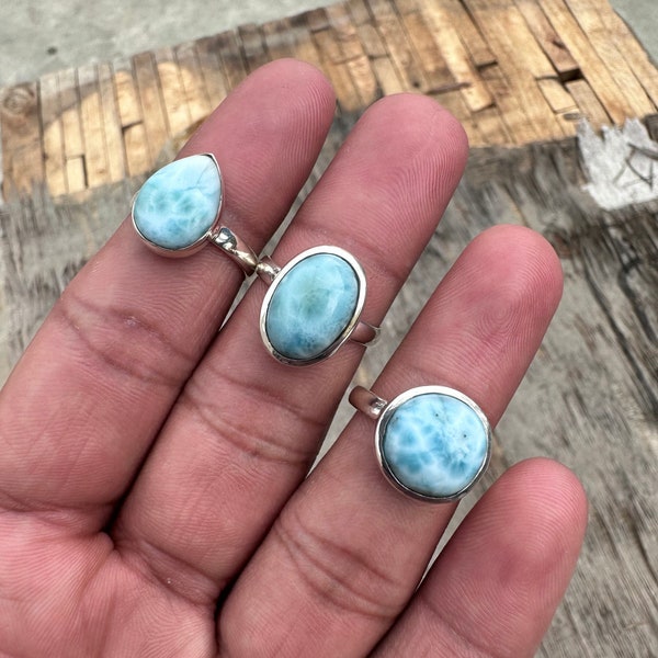 Top Grade Genuine Larimar Ring, 925 Sterling Silver Ring, Dominican Larimar Ring, Blue Larimar Silver Ring, Handmade Jewelry Gift For Her
