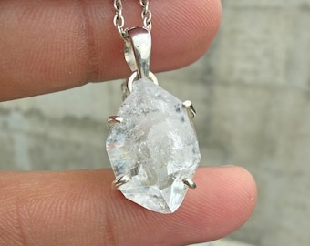 Natural Herkimer Diamond Gemstone Pendant Necklace 925 Sterling Silver Necklace