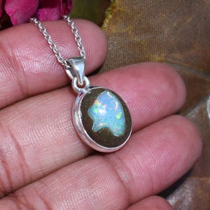 Blue Mexican Fire Opal Pendant: Handmade 925 Sterling Silver Necklace