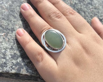 Handmade Green Aventurine 925 Sterling Silver Ring: Boho Jewelry