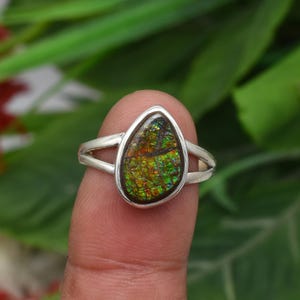 Natural Ammolite Ring Handmade Jewelry Ring 925 Sterling Silver Ring Solid Silver Ring Statement Ring Gift For Her