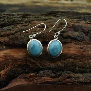 Natural Larimar Gemstone Earring 925 Sterling Silver Earring Natural Blue Larimar Hook Earring Handmade Jewelry Boho Earring Gift For Her
