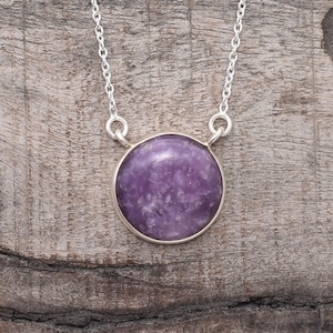 Natural Purple Lepidolite Gemstone Necklace 925 Sterling Silver Necklace Long Necklace Solid Silver Necklace Gift For Her