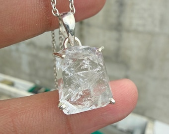 Collar con colgante de diamante Herkimer genuino en bruto, plata de ley 925, regalo para ella