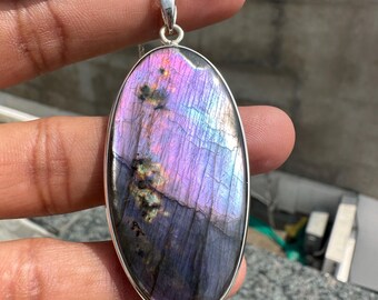 Natural Spectrolite Gemstone Pendant Necklace 925 Sterling Silver Handmade Jewelry Necklace