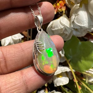 Genuine Ethiopian Opal Pendant Necklace Elegant Opal Necklace 925 Sterling Silver Necklace Handmade Jewelry Necklace Gift For Her