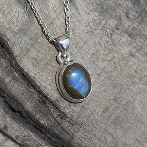 Dainty Mexican Opal Pendant Necklace: 925 Sterling Silver