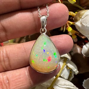 Natural Ethiopian Opal Pendant: Handmade 925 Sterling Silver Fire Opal Jewelry
