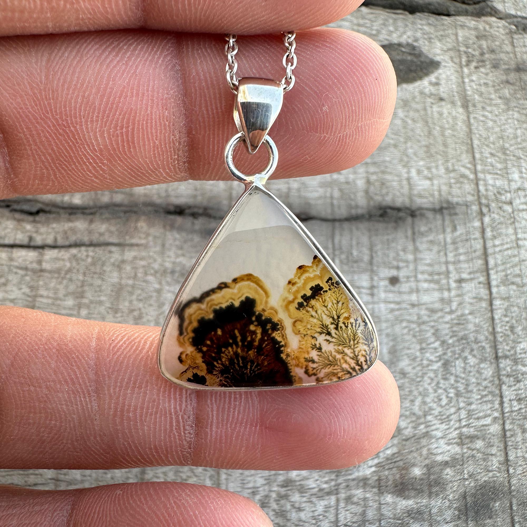 Pendentif Dendrite En Argent Massif Signé MIE - Bijou Occasion Argenté