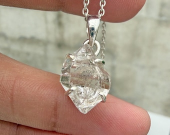 Collar con colgante de diamante Herkimer auténtico, joyería hecha a mano en plata de ley 925.