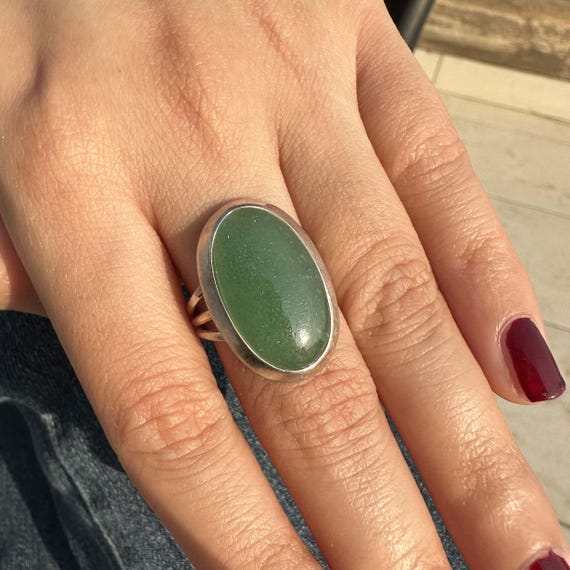 Green Aventurine Sterling Silver Ring, Natural Gemstone Statement