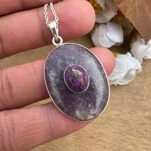 Natural Lavender Jade Gemstone Pendant Necklace Handmade Jewelry Necklace Two Stone 925 Sterling Silver Necklace Gift For Her