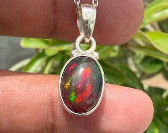 Black Opal Pendant Necklace, 925 Sterling Silver, Handmade Crystal Jewelry