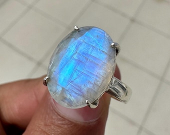Handmade Sterling Silver Moonstone Ring: Natural Gemstone, Statement Jewelry