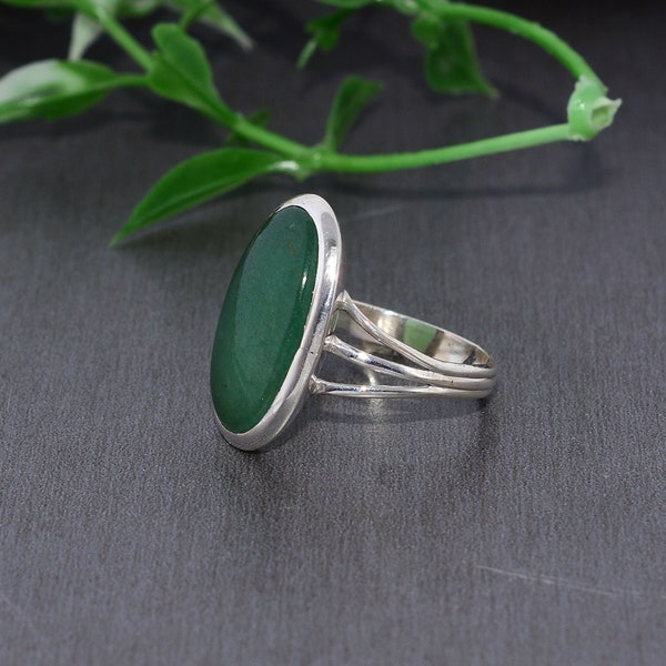 Natural Green Aventurine Ring 925 Sterling Silver Ring , Natural Gemstone Stone Ring , Gemstone Stacking Ring , Minimalist Ring Gift For Her