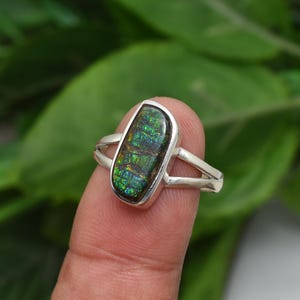 Rare Canadian Ammolite Gemstone Ring Handmade Jewelry Ring 925 Sterling Silver Ring Solid Silver Ring Gift For Her