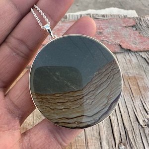 Large Owyhee Picture Jasper Gemstone Pendant Necklace Handmade Jewelry Pendant 925 Sterling Silver Pendant Gift For Her