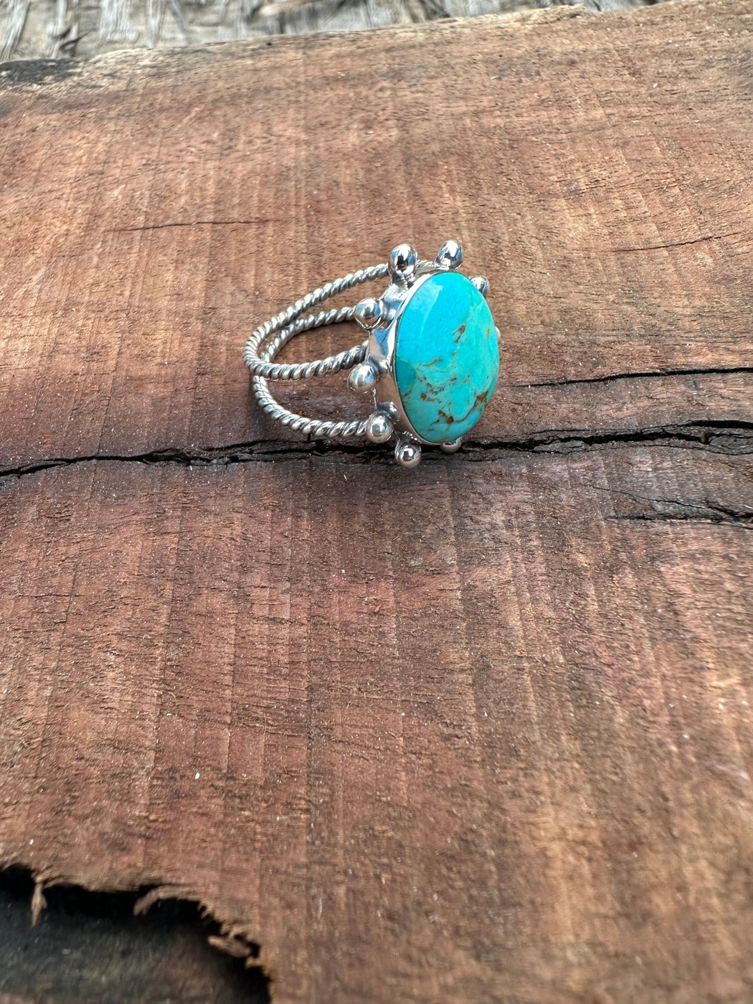 Elemental Gems Platinum Plated Blue Mohave Turquoise Inlay Overlay Ring